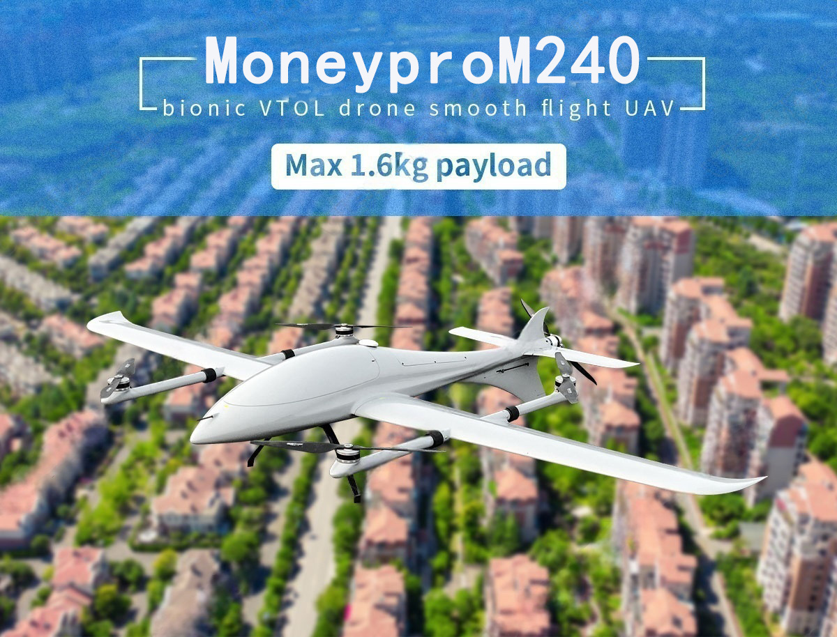 China Moneypro M240 Bionic VTOL Drone Smooth Flight UAV max 1.6kg Payload 3.5hrs Endurance