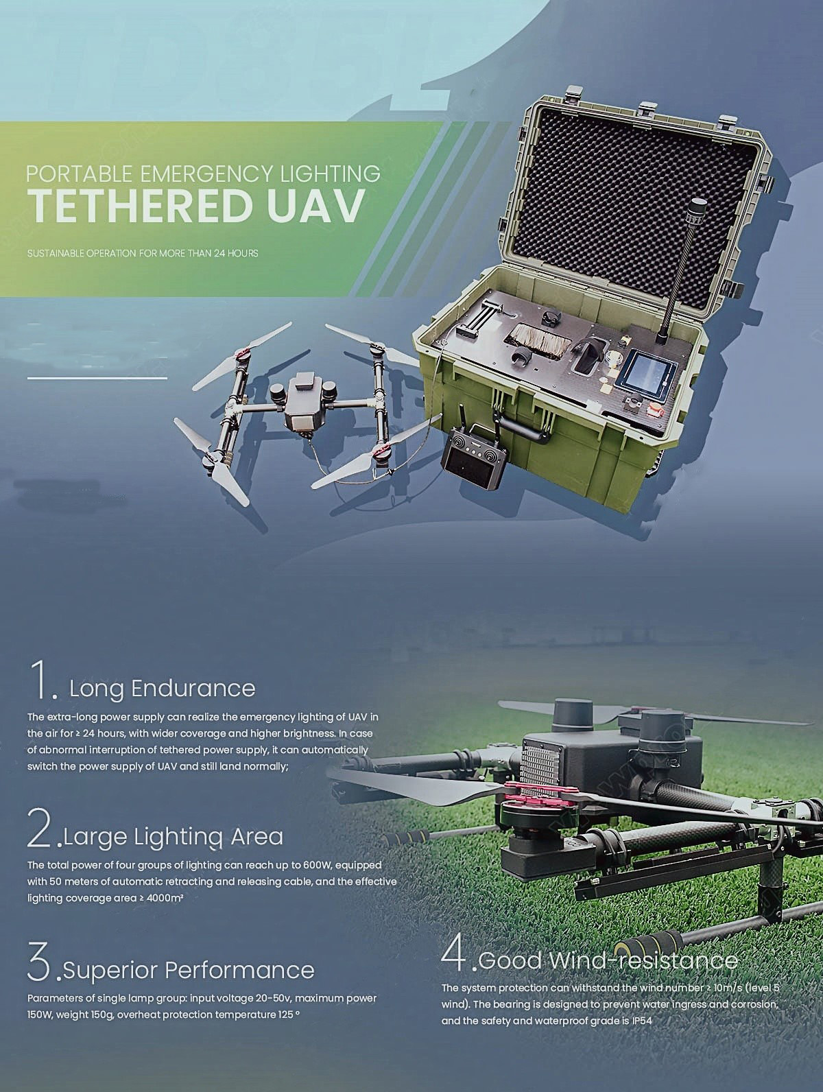 China Moneypro M85L Portable Emergency Lighting Tethered UAV
