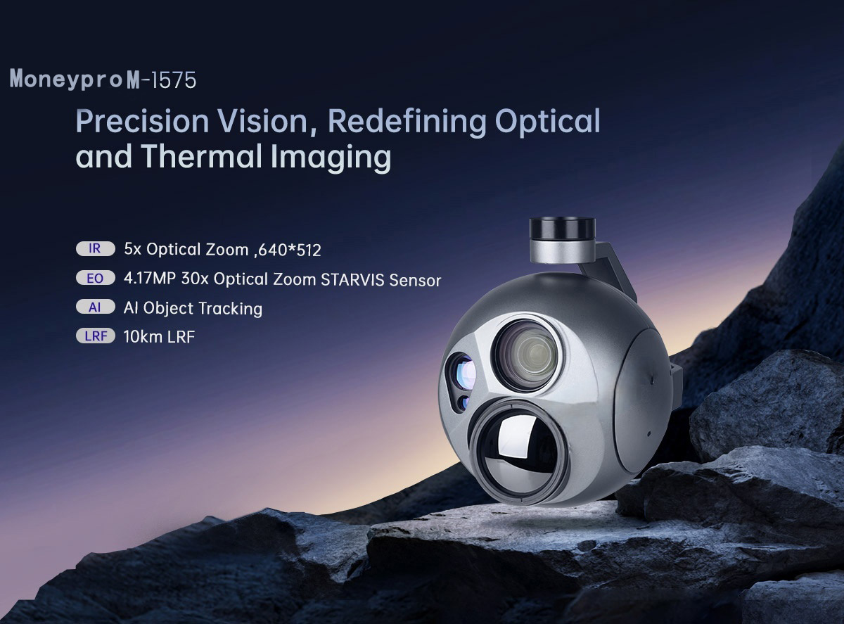 China Moneypro M30TR-1575 Precision Vision Redefining Optical and Thermal Imaging Triple Sensors Al Object Tracking Gimbal Camera