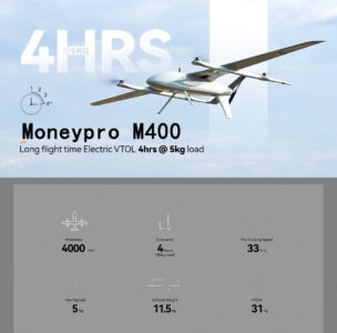 China Moneypro M400 Inverted V-tail Long flight time Electric VTOL 4hrs @ 5kg load
