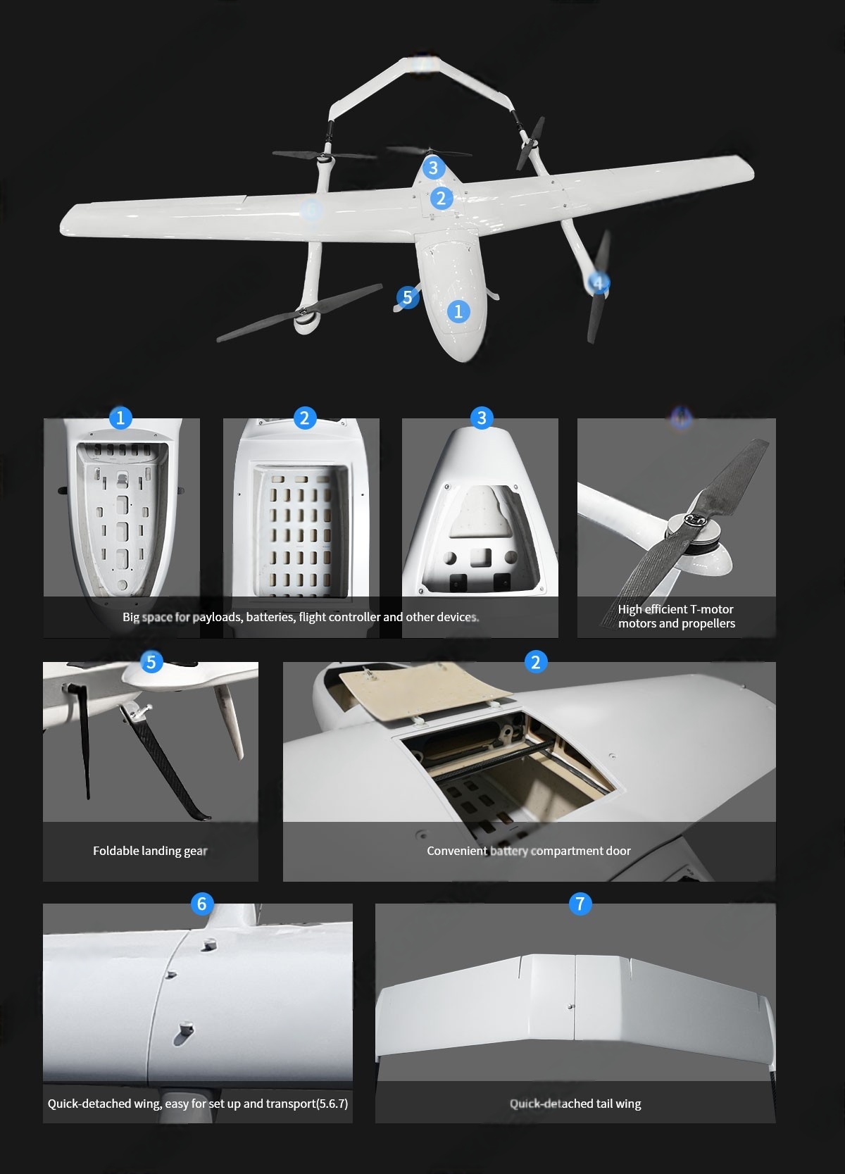 China Moneypro M320 4hrs Long Endurance Electric VTOL Tail-push Airplane
