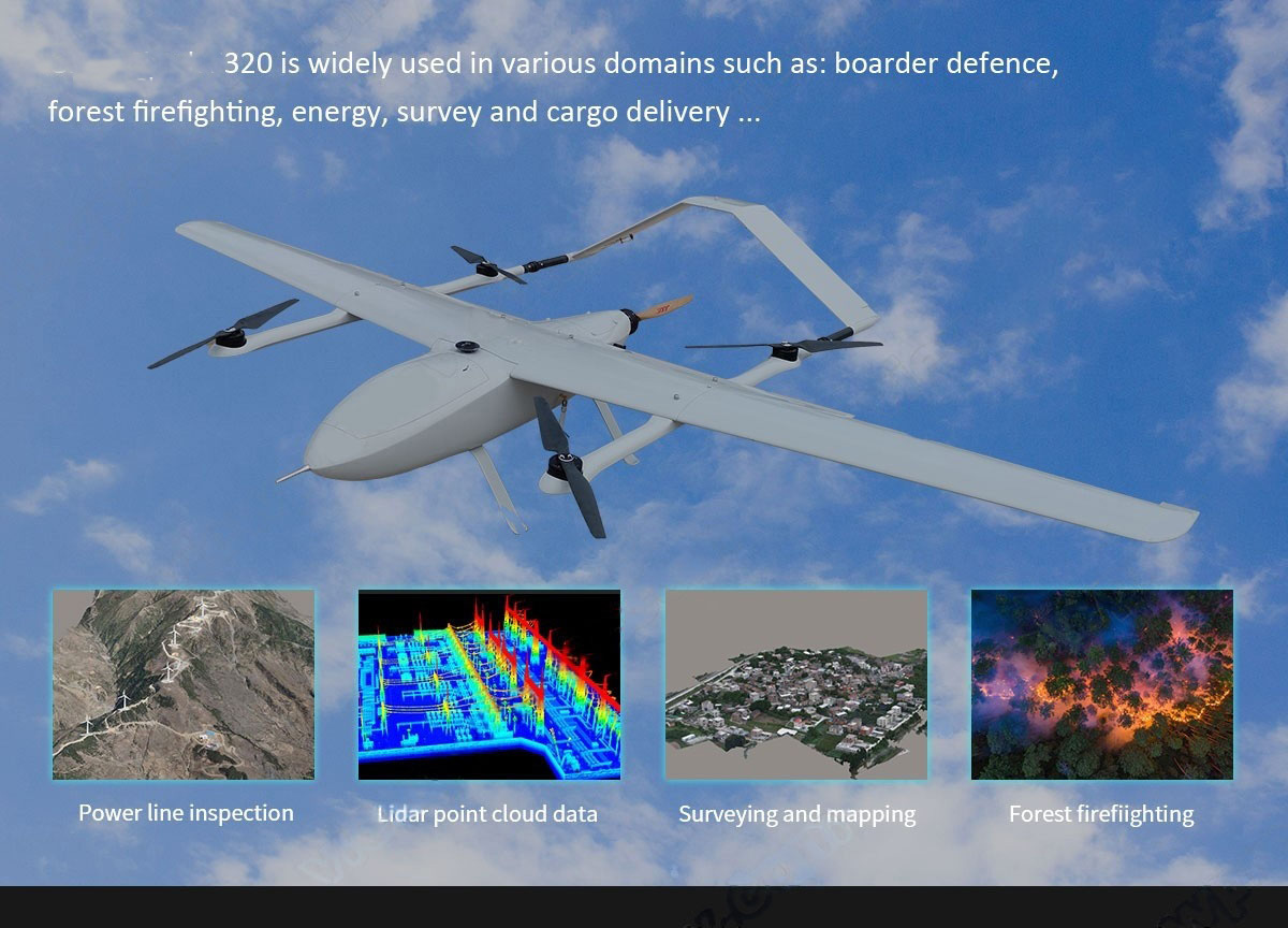 China Moneypro M320 4hrs Long Endurance Electric VTOL Tail-push Airplane