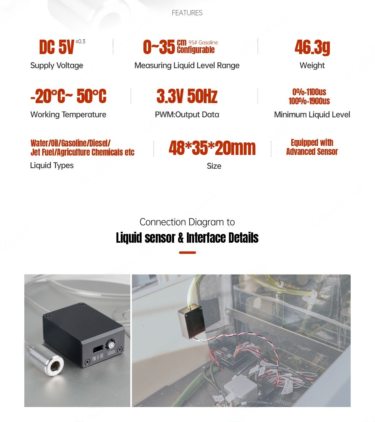 China Moneypro M01 Compact Size Liquid Level Sensor for Hybrid Drone