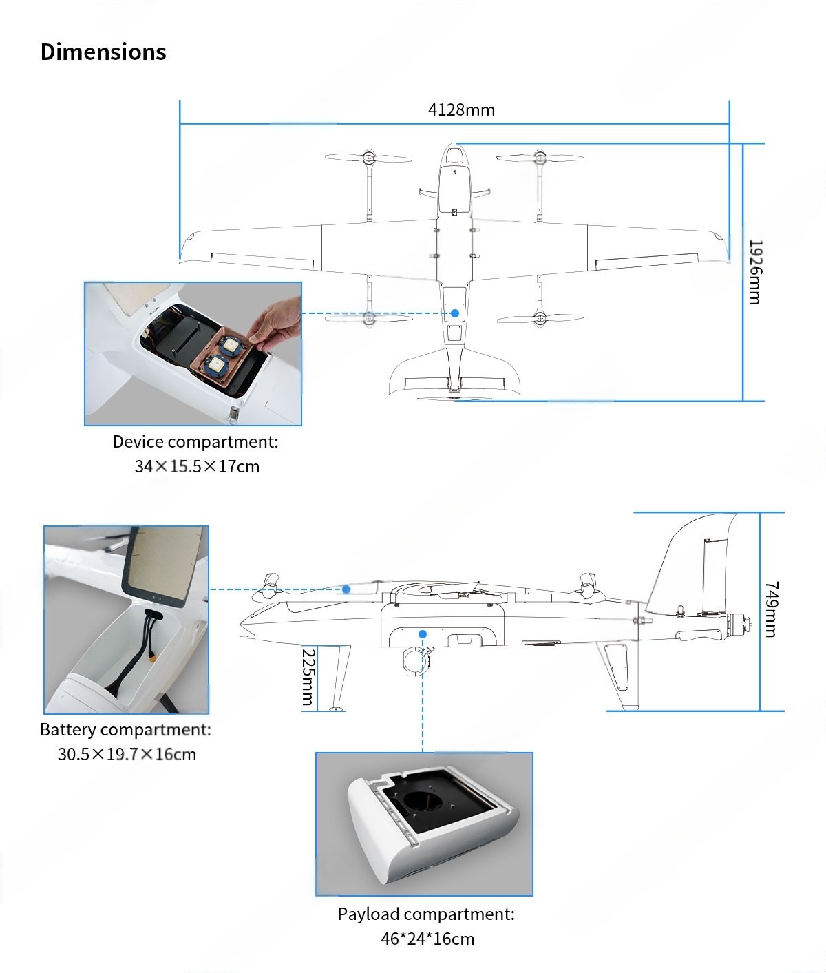 China Moneypro M412 Quick Assembly Battery VTOL Drone in Promotion with 4hrs Flight Time