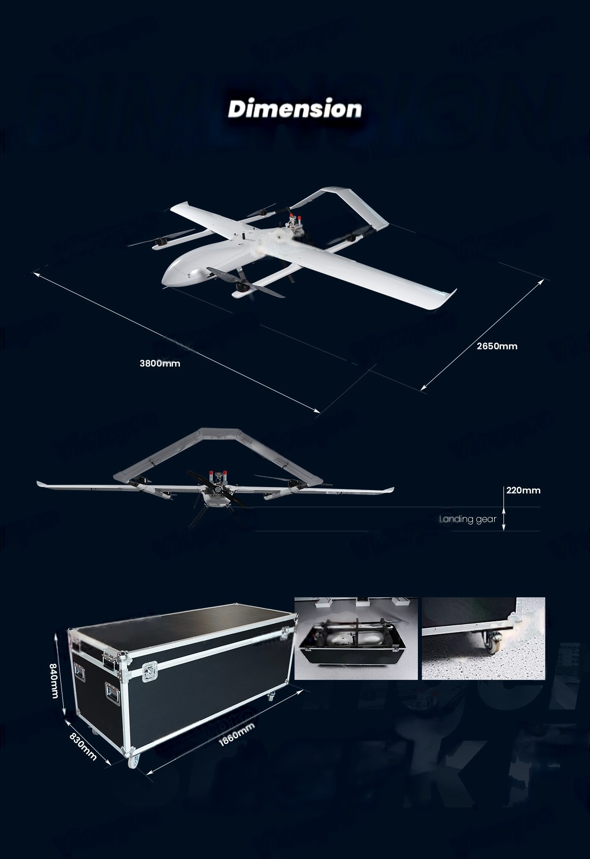 China Moneypro M380 Heavy Lift Hybrid VTOL Fixed Wing with 3.8m Wingspan EFI Engine10kg Load Capacity
