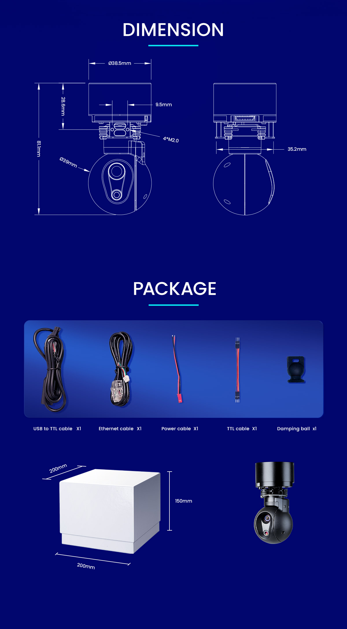 China Moneypro M2 Ultra Light Weight Micro Prime LensDual EO Sensors FHD 1080P Object Tracking Gimbal Camera