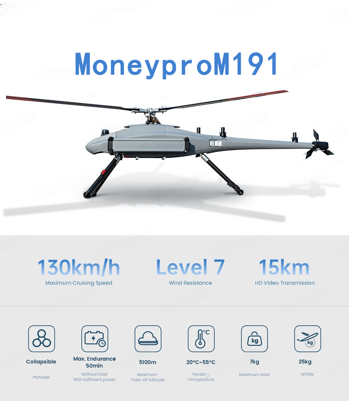 China Moneypro M191 Long Endurance Helicopter High Mobility Enhanced Portability