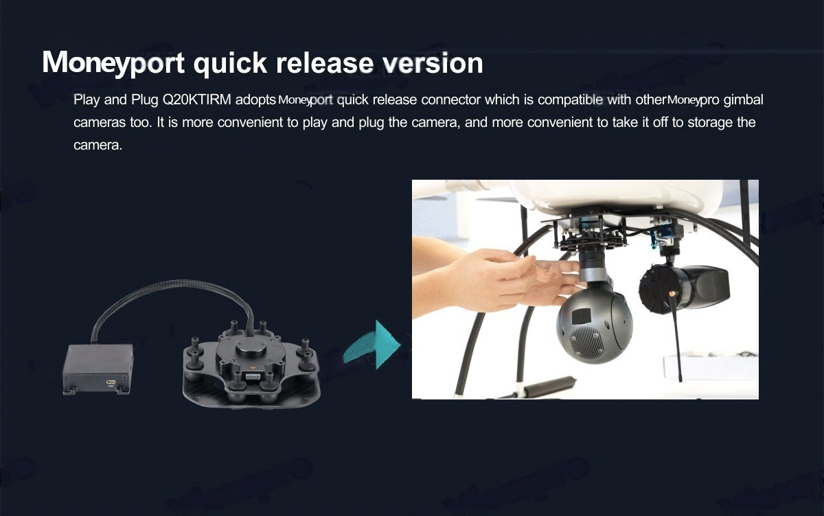 China Moneypro M20 4K 20X Optical Zoom EO/lR 3km Laser Rangefinder Triple Sensors Object Tracking Gimbal Camera