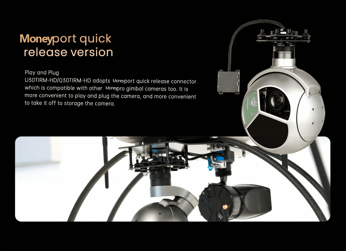 China Moneypro M30TIRM-HD 1280 lR thermal 30x Optical Zoom Starlight Night Vision 5000m LRF Gimbal Camera for VTOL Fixed Wing