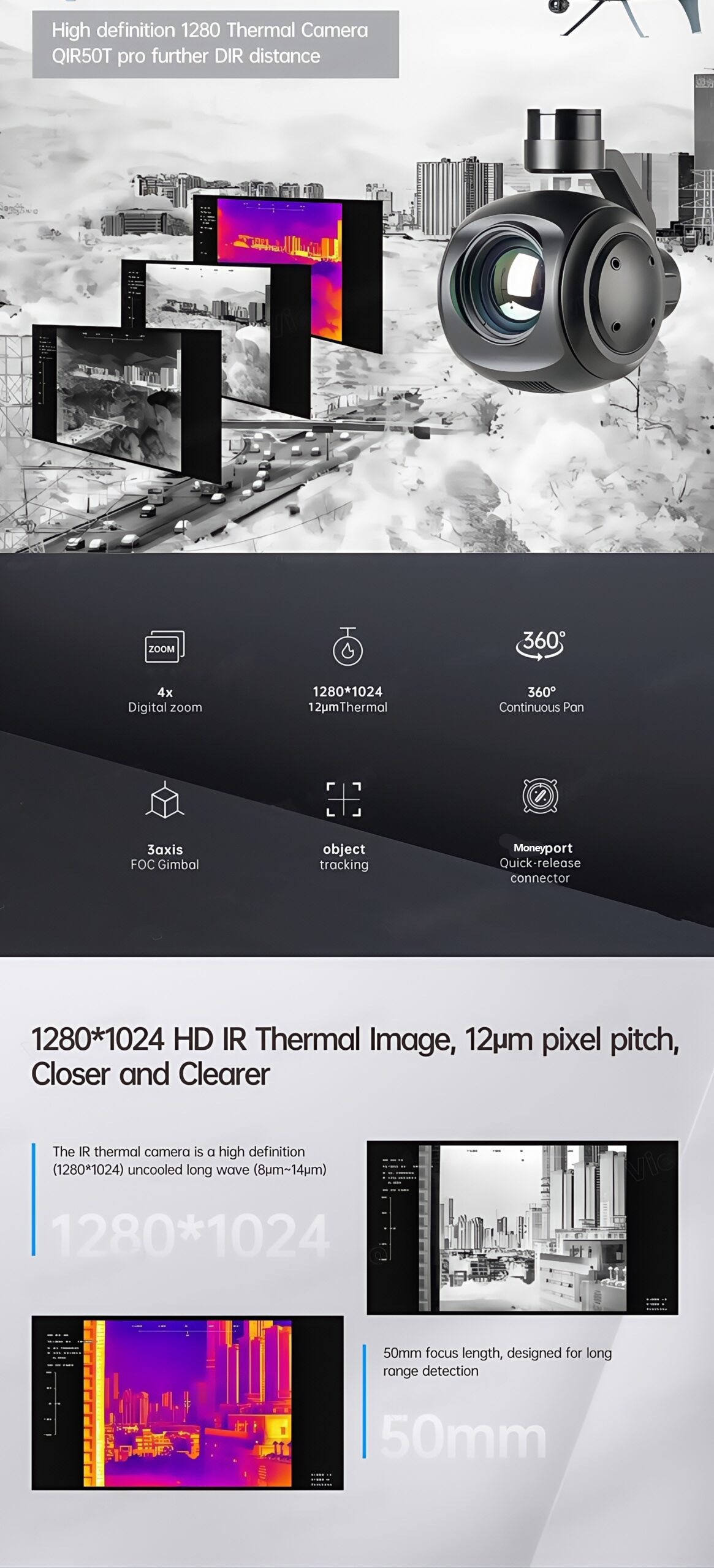 China Moneypro M50T Pro 1280 High definition Infrared Thermal Camera for Long Range Application