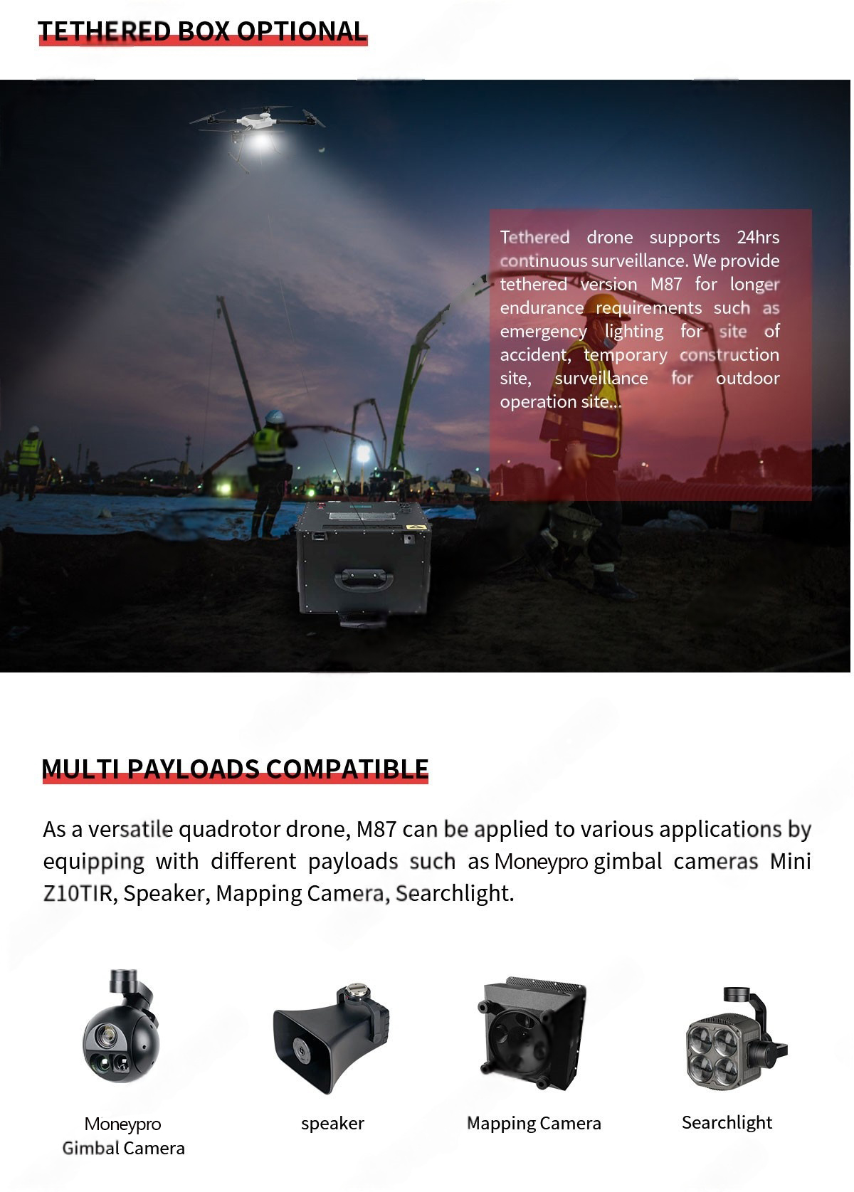 China Moneypro M87 Lightweight Quadrotor Rotary-wing UAV for Air Surveillance