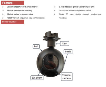 China Moneypro MG20G619 20x Optical Zoom +640*512Thermal imaging carmera, Dual light 3-Axis Stabilized IP output waterproof