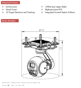 China Moneypro MG05L12 45X Hybrid Zoom IP Output Mini Gimbal