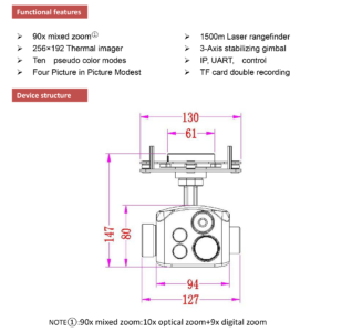 China Moneypro MG10G207L15 10x Optical Zoom + 256*192 Thermal imaging+1500m LRF Three Light 3-Axis Gimbal, IP output