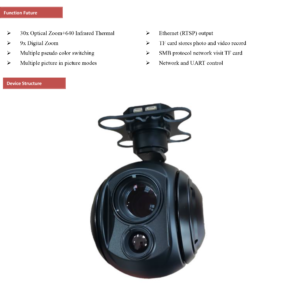 China Moneypro MG30G613 30x Optical Zoom Camera + 640*512 Thermal Camera Dual light 3-Axis Stabilized Gimbal, Ethernet (RTSP) Output