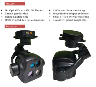 China Moneypro MG10T3LN High performance Triple Light Gimbal 10X Optical zoom + 320x240 Thermal + 1500 LRF